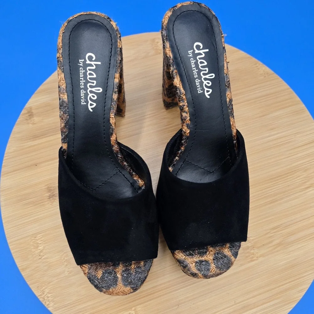 Charles By Charles David Size 6M Black Leopard‎ Myles Platform Sandal